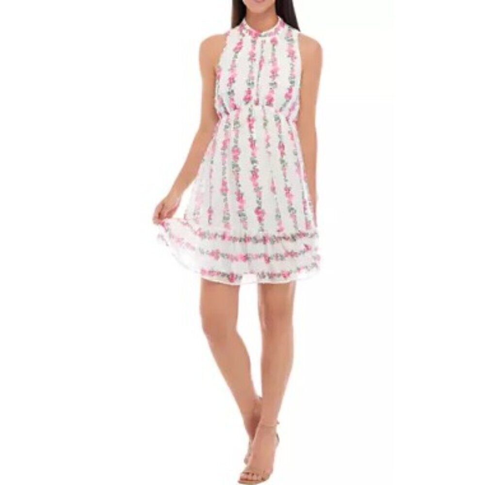 NWT Maison Tara Mock Neck Floral Print Chiffon Dress Size 12